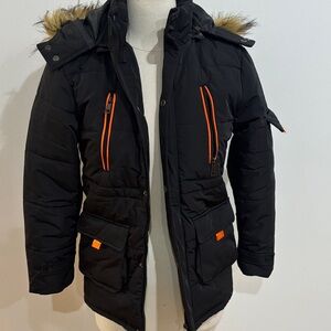 Farvalue boy's winter coat black/orange size: 10-11